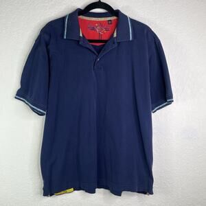 Robert Graham Navy Blue Polo Shirt Size L 100% Cotton Made in India, preppy